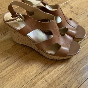 FRANCO SARTO Leather Carmel Wedge Sandals sz 8